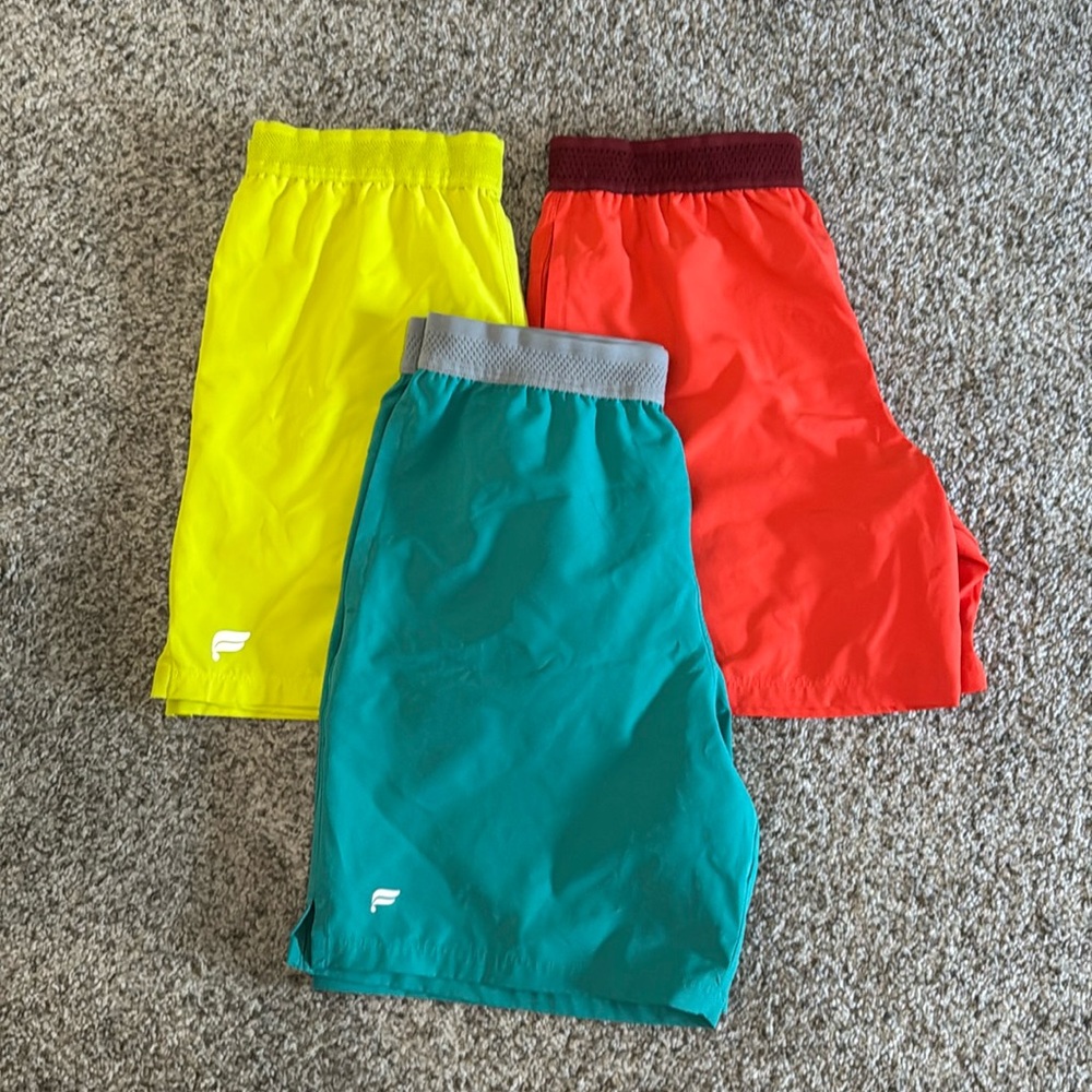 Bundle of Men’s Fabletics Shorts - Red, Lime Green, Teal